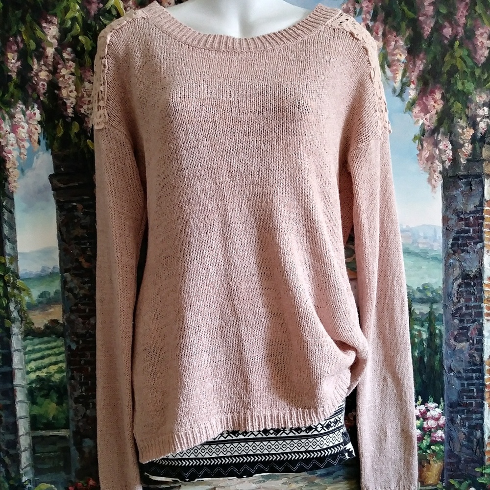 Cozy Knitted Light Pink Woman Lace Sweater